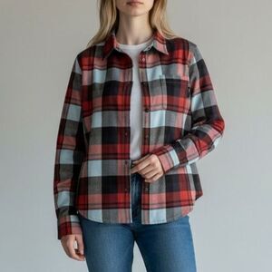 Flylow Brigitte Tech Flannel Shirt Women Medium Stretch Snap Button Work Outdoor